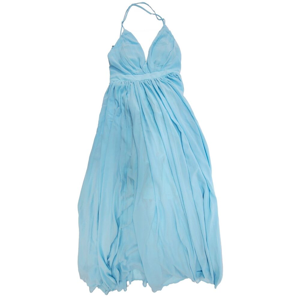 NWT Meghan Los Angeles Blue Chiffon Gown Grecian-style Halter Maxi